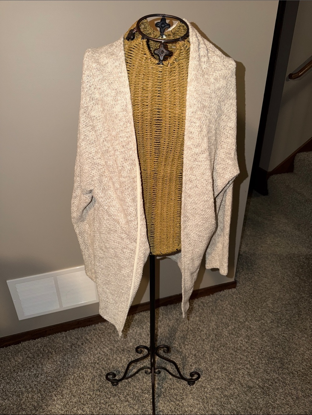 American Eagle Outfitters Open-Front Cream Knit Cardigan